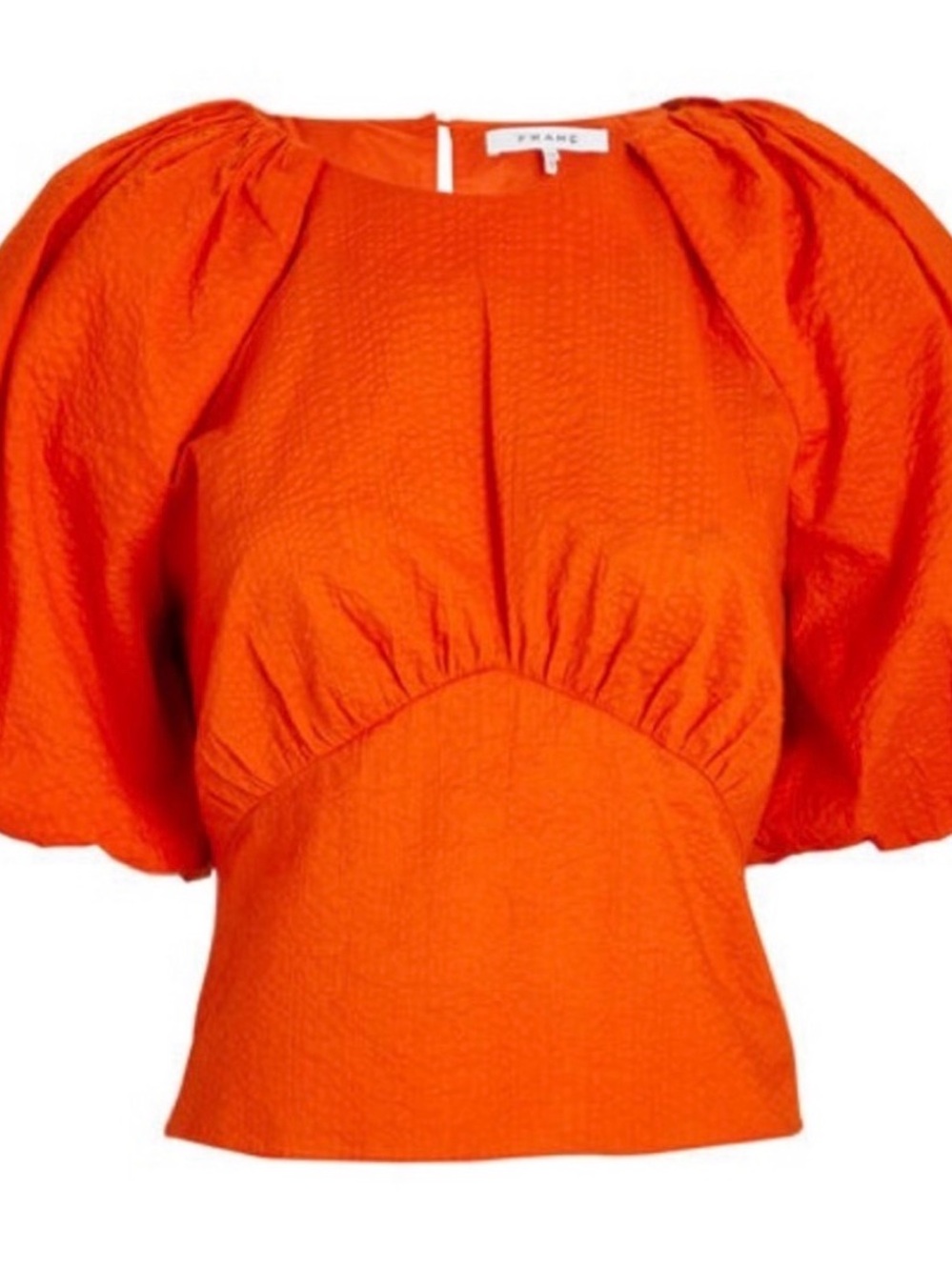 Frame Denim Vibrant Orange Puff-Sleeve Blouse